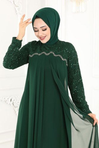moda selvim Evening Wear 52866ALM181 Emerald - Thumbnail