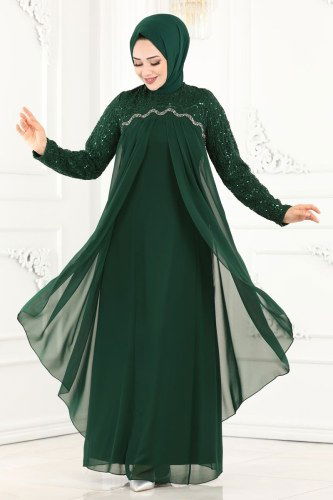 moda selvim 52866ALM181 الزيتي فساتين سهره - Thumbnail