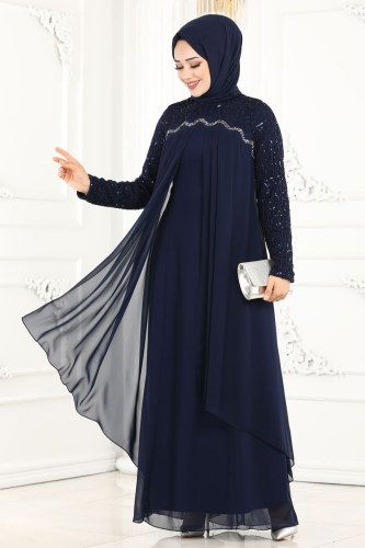 moda selvim Evening Wear 52866ALM181 Navy Blue - Thumbnail