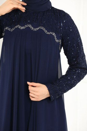 moda selvim Evening Wear 52866ALM181 Navy Blue - Thumbnail