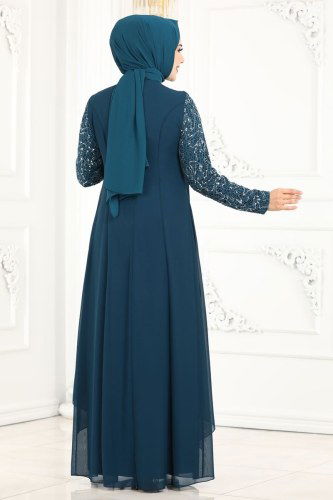 moda selvim Evening Wear 52866ALM181 Petroleum - Thumbnail