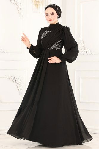 moda selvim Evening Wear 52868ALM181 Black - Thumbnail