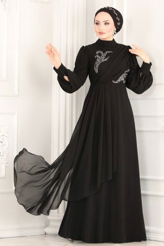 moda selvim Evening Wear 52868ALM181 Black - Thumbnail