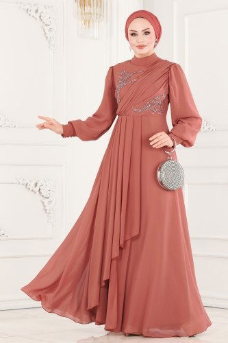 moda selvim 52868ALM181 الزهري فساتين سهره - Thumbnail