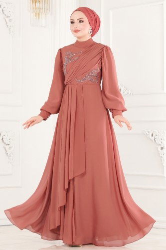 moda selvim 52868ALM181 الزهري فساتين سهره - Thumbnail