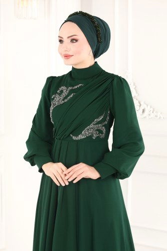 moda selvim Evening Wear 52868ALM181 Emerald - Thumbnail