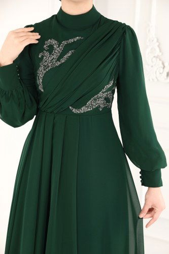 moda selvim Evening Wear 52868ALM181 Emerald - Thumbnail