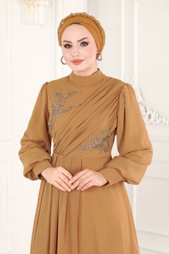 moda selvim 52868ALM181 لحمي فساتين سهره - Thumbnail