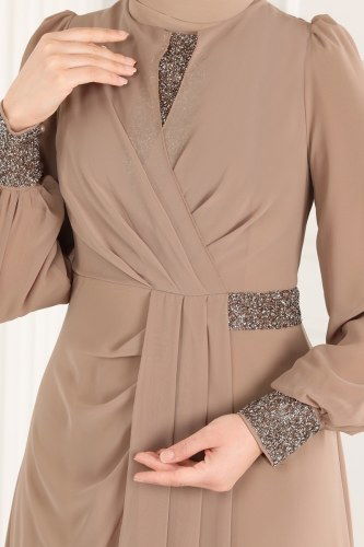 moda selvim Evening Wear 52869ALM181 Beige - Thumbnail