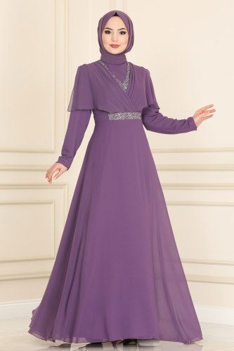 moda selvim Evening Wear 52870ALM181 Lilac - Thumbnail