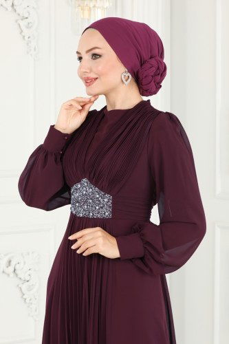 moda selvim 52872ALM181 ارجواني فساتين سهره - Thumbnail