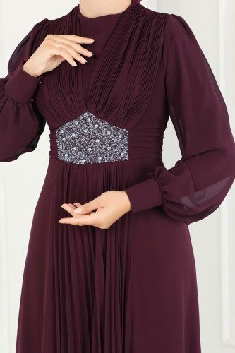 moda selvim 52872ALM181 ارجواني فساتين سهره - Thumbnail