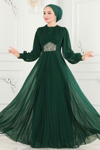 moda selvim Evening Wear 52872ALM181 Emerald - Thumbnail