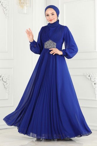 moda selvim Evening Wear 52872ALM181 Saxon Blue - Thumbnail