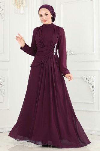 moda selvim Evening Wear 52874ALM181 Damson - Thumbnail