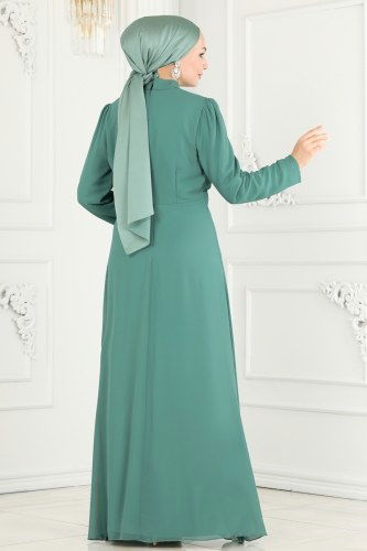 moda selvim 52874ALM181 تركوازي فساتين سهره - Thumbnail