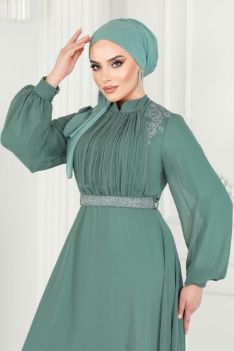 moda selvim 52879ALM181 تركوازي فساتين سهره - Thumbnail