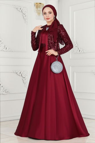 moda selvim Evening Wear 52881ALM181 Claret Red - Thumbnail