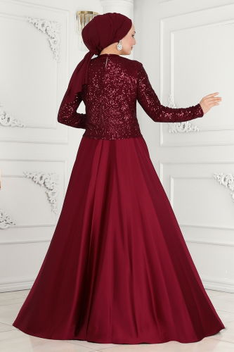 moda selvim Evening Wear 52881ALM181 Claret Red - Thumbnail