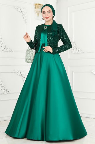 moda selvim Evening Wear 52881ALM181 Emerald - Thumbnail