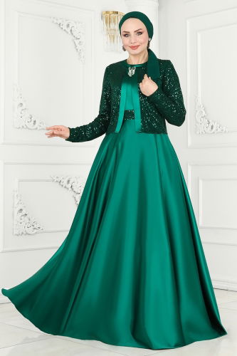 moda selvim Evening Wear 52881ALM181 Emerald - Thumbnail