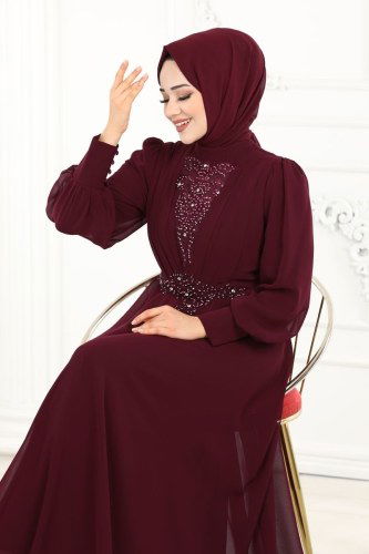 moda selvim Evening Wear 5337AB368 Claret Red - Thumbnail