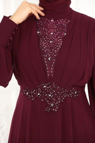 moda selvim 5337AB368 الخمري فساتين سهره - Thumbnail