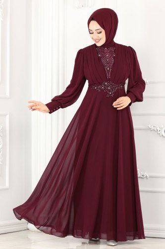 moda selvim 5337AB368 الخمري فساتين سهره - Thumbnail