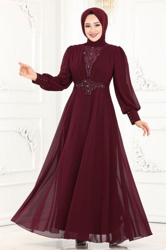 moda selvim 5337AB368 الخمري فساتين سهره - Thumbnail