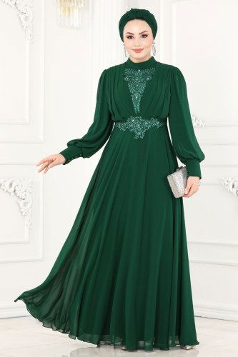 moda selvim 5337AB368 الزيتي فساتين سهره - Thumbnail
