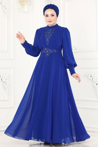 moda selvim Evening Wear 5337AB368 Saxon Blue - Thumbnail