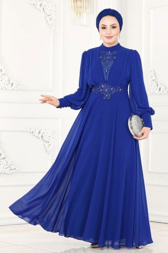 moda selvim Evening Wear 5337AB368 Saxon Blue - Thumbnail