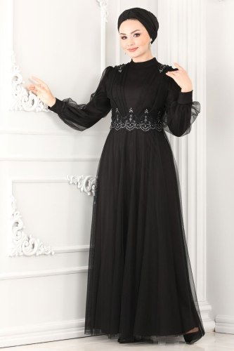 moda selvim Evening Wear 5359AB368 Black - Thumbnail