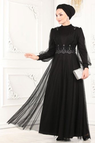 moda selvim 5359AB368 اسود فساتين سهره - Thumbnail