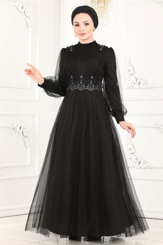 moda selvim 5359AB368 اسود فساتين سهره - Thumbnail