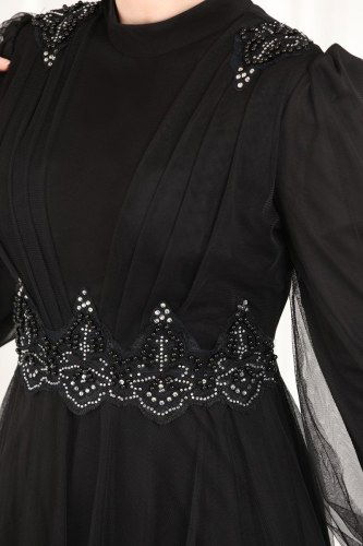 moda selvim 5359AB368 اسود فساتين سهره - Thumbnail