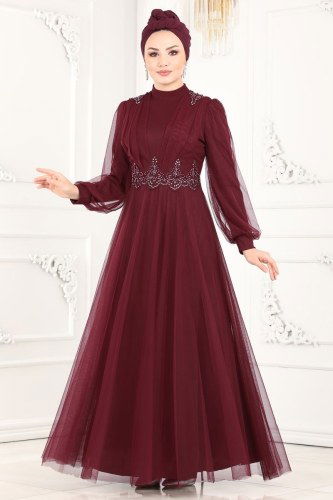 moda selvim Evening Wear 5359AB368 Claret Red - Thumbnail
