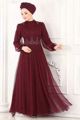 moda selvim Evening Wear 5359AB368 Claret Red - Thumbnail