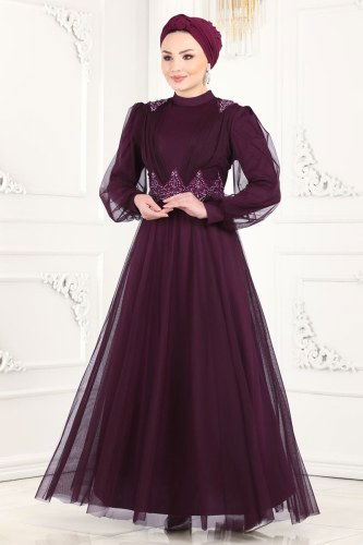 moda selvim Evening Wear 5359AB368 Damson - Thumbnail