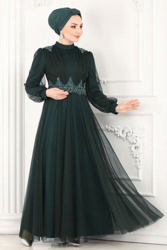 moda selvim Evening Wear 5359AB368 Emerald - Thumbnail