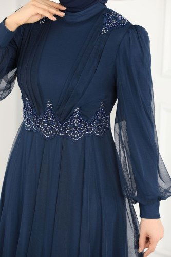 moda selvim Evening Wear 5359AB368 Navy Blue - Thumbnail