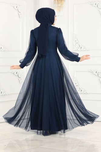 moda selvim 5359AB368 كحلي فساتين سهره - Thumbnail