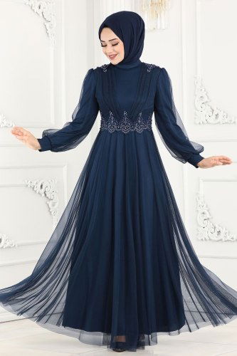 moda selvim 5359AB368 كحلي فساتين سهره - Thumbnail