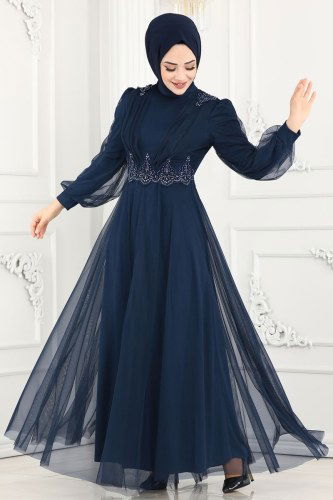 moda selvim 5359AB368 كحلي فساتين سهره - Thumbnail