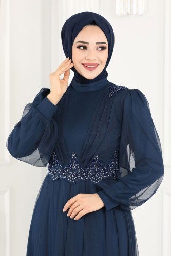 moda selvim 5359AB368 كحلي فساتين سهره - Thumbnail