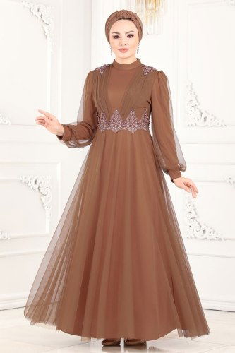 moda selvim 5359AB368 ترابي فساتين سهره - Thumbnail