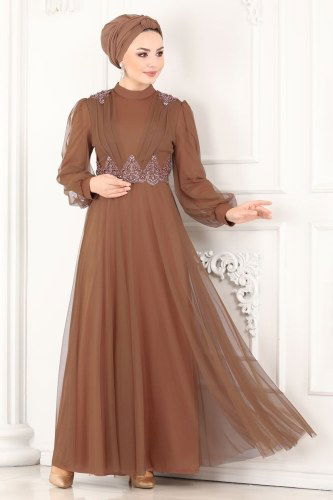 moda selvim 5359AB368 ترابي فساتين سهره - Thumbnail