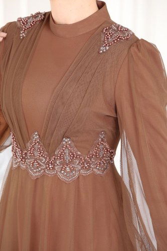 moda selvim 5359AB368 ترابي فساتين سهره - Thumbnail