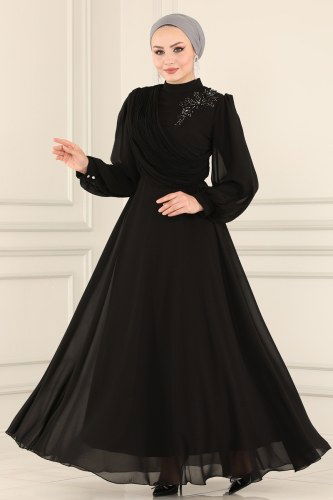 moda selvim 5378AB368 اسود فساتين سهره - Thumbnail