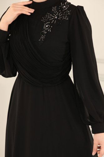 moda selvim 5378AB368 اسود فساتين سهره - Thumbnail